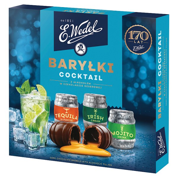 E. Wedel Baryłki koktajl z alkoholem w czekoladzie deserowej 200 g