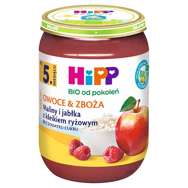 HiPP BIO Owoce &amp; Zboża Maliny i jabłka z kleikiem ryżowym po 5. miesiącu 190 g