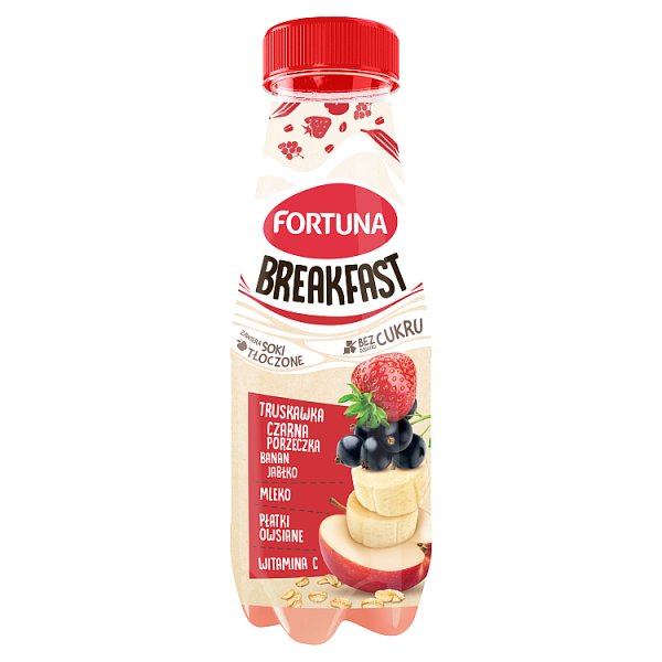 FORTUNA Breakfast Przekąska jabłko banan truskawka czarna porzeczka z płatkami i mlekiem 300 ml