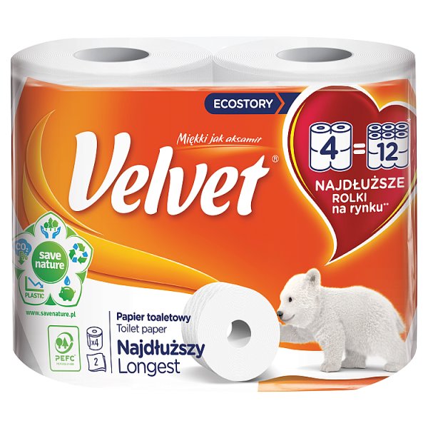 Velvet Najdłuższy Papier toaletowy 4 rolki