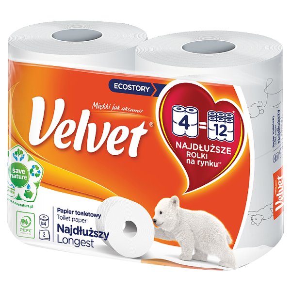 Velvet Najdłuższy Papier toaletowy 4 rolki