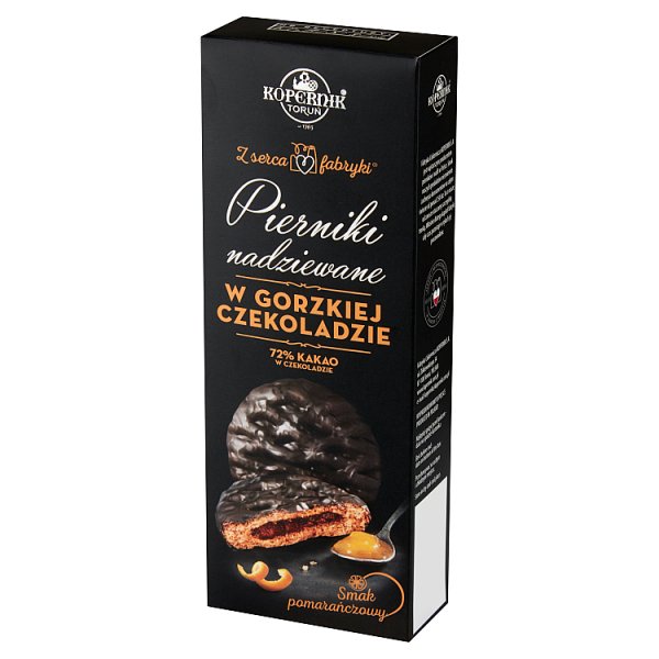 KOPERNIK Z serca fabryki Pierniki nadziewane w gorzkiej czekoladzie smak pomarańczowy 150 g