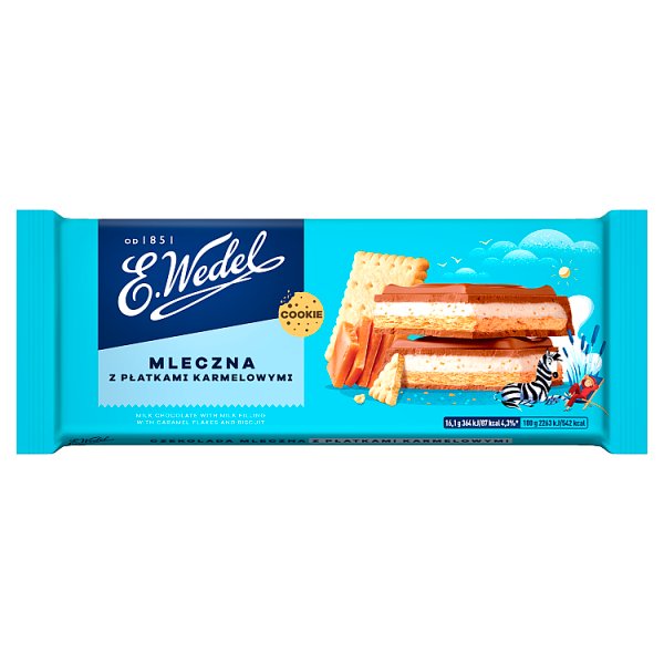 E. Wedel Cookie Czekolada mleczna z nadzieniem mlecznym z płatkami karmelowymi i herbatnikiem 290 g