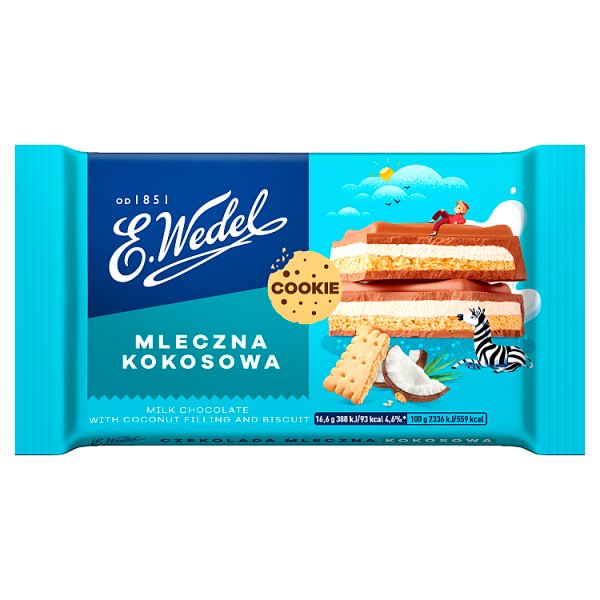 E. Wedel Cookie Czekolada mleczna z nadzieniem kokosowym i herbatnikiem 100 g