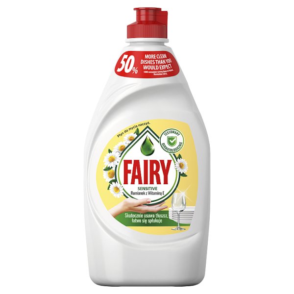 Fairy Skóra wrażliwa Chamomile &amp; Vitamin E Płyn do mycia naczyń, delikatny dla skóry 450 ML