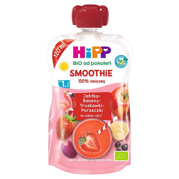 HiPP BIO Smoothie Mus z owoców i soków po 1. roku jabłka-banany-truskawki-porzeczki 120 ml