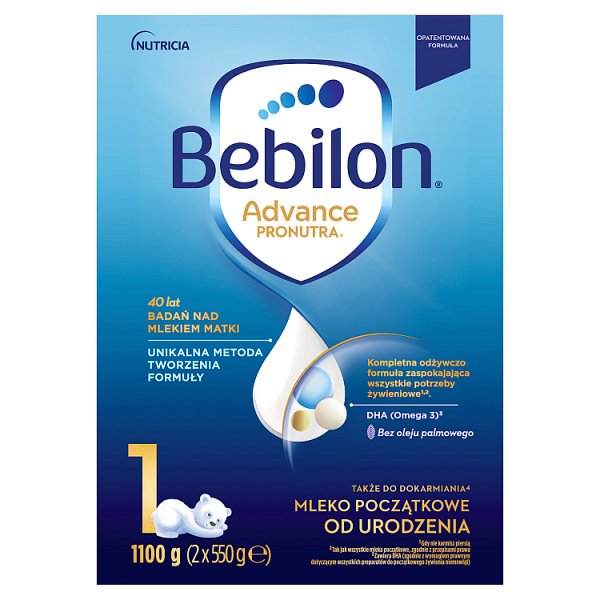 Bebilon 1 Advance Pronutra Mleko początkowe od urodzenia 1100 g (2 x 550 g)