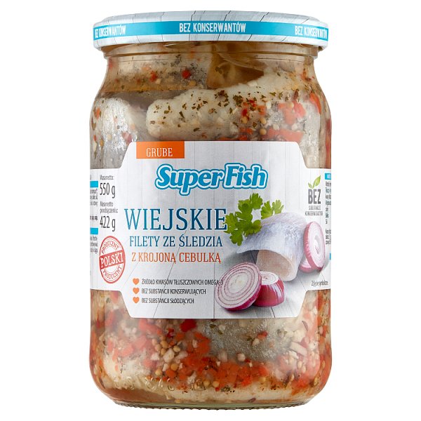 SuperFish Wiejskie filety ze śledzia z krojoną cebulką 550 g