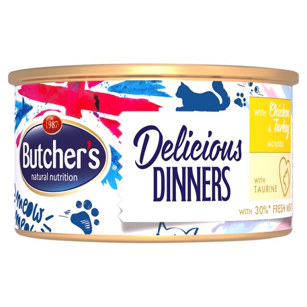 Butcher&#039;s Delicious Dinners Karma dla kotów mus z kurczakiem i indykiem 85 g