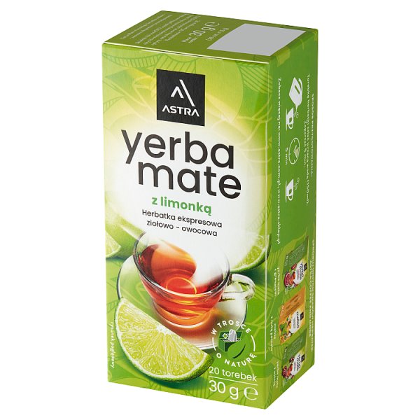 Astra Herbatka ekspresowa ziołowo-owocowa Yerba Mate z limonką 30 g (20 x 1,5 g)