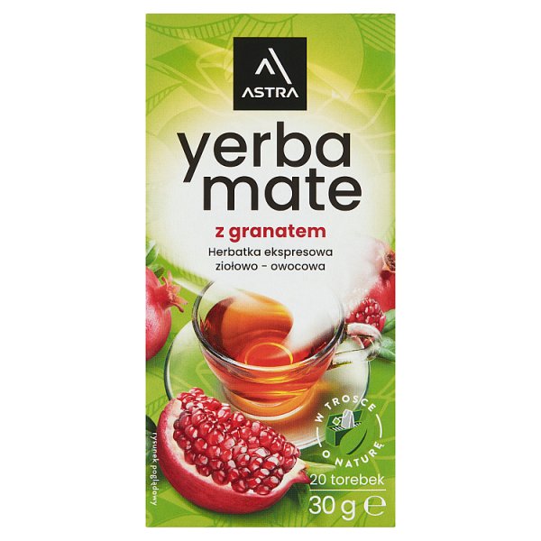 Astra Herbatka ekspresowa ziołowo-owocowa Yerba Mate z granatem 30 g (20 x 1,5 g)