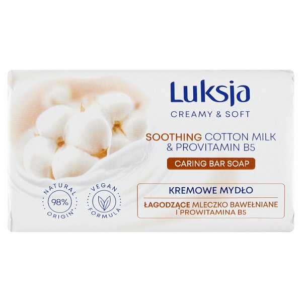 Luksja Creamy &amp; Soft Kremowe mydło łagodzące mleczko bawełniane i prowitamina B5 90 g