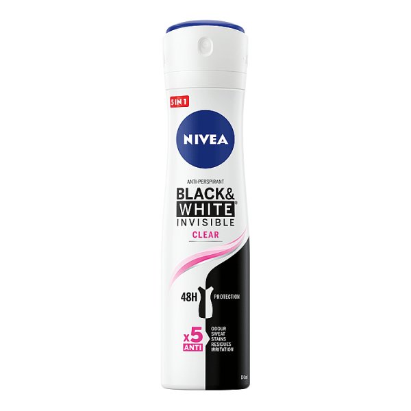 Nivea Black&amp;White Invisible Clear Antyperspirant dla kobiet w spray&#039;u 150 ml