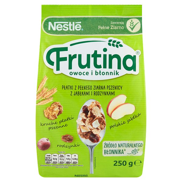 Nestlé Frutina Owoce i Błonnik Płatki z pełnego ziarna pszenicy z jabłkami i rodzynkami 250 g