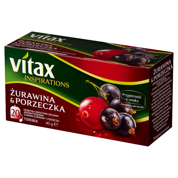 Vitax Inspirations Herbatka owocowo-ziołowa aromatyzowana o smaku żurawiny porzeczki 40 g (20 x 2 g)