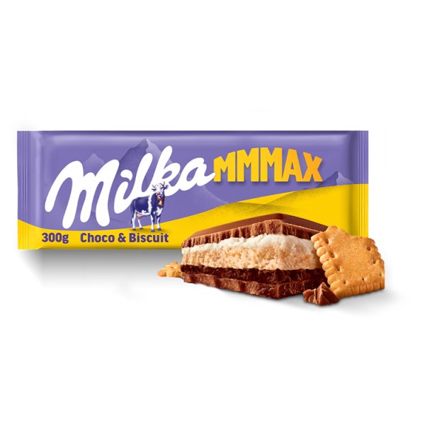 Milka Mmmax Czekolada mleczna z herbatnikiem i nadzieniem kakaowym 300 ...