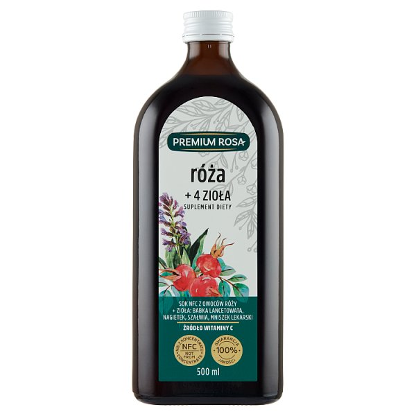 Premium Rosa Suplement diety sok NFC róża + 4 zioła 500 ml