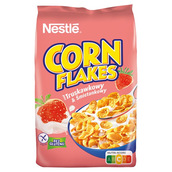Nestlé Corn Flakes Chrupiące płatki kukurydziane smak truskawkowy &amp; śmietankowy 450 g