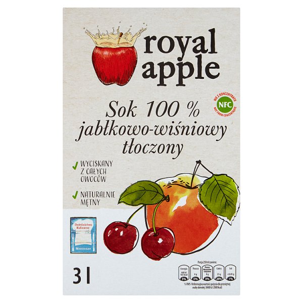 Royal apple Sok 100 % jabłkowo-wiśniowy tłoczony 3 l