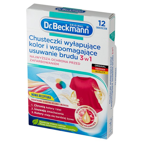 Dr. Beckmann Chusteczki wyłapujące kolor i wspomagające usuwanie brudu 3 w 1 12 sztuk