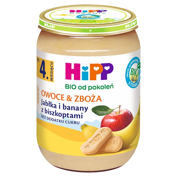 HiPP BIO Owoce &amp; Zboża Jabłka i banany z biszkoptami po 4. miesiącu 190 g