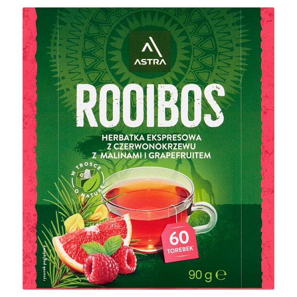 Astra Rooibos Herbatka ekspresowa Rooibos z malinami i grapefruitem 90 g (60 x 1,5 g)