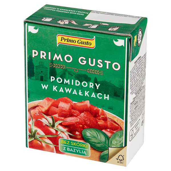 Primo Gusto Pomidory w kawałkach bez skórki z bazylią 390 g