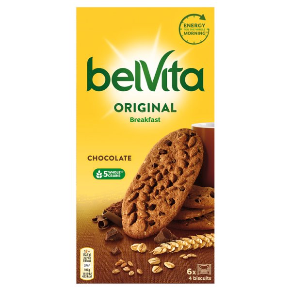 belVita Breakfast Ciastka zbożowe o smaku kakaowym z kawałkami czekolady 300 g