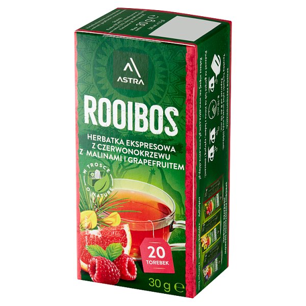 Astra Herbatka ekspresowa Rooibos z malinami i grapefruitem 30 g (20 x 1,5 g)