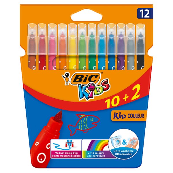 BiC Kids Kid Couleur Kolorowe flamastry zmywalne 12 sztuk