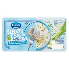 Lisner Śledzik & Sosik Śledź w oleju z cebulką sos śmietanowy o smaku zielonej cebulki 140 g