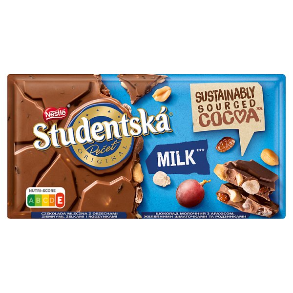 Nestlé Studentská Czekolada mleczna z orzechami ziemnymi żelkami i rodzynkami 170 g