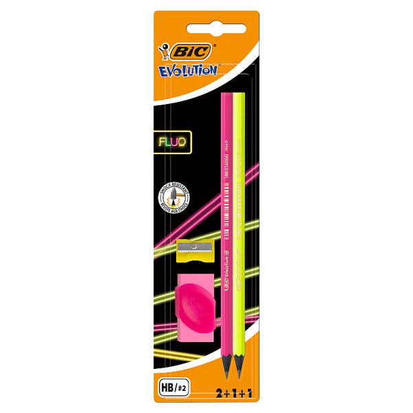 BiC Evolution Fluo Zestaw 2 ołówki 1 gumka i 1 temperówka