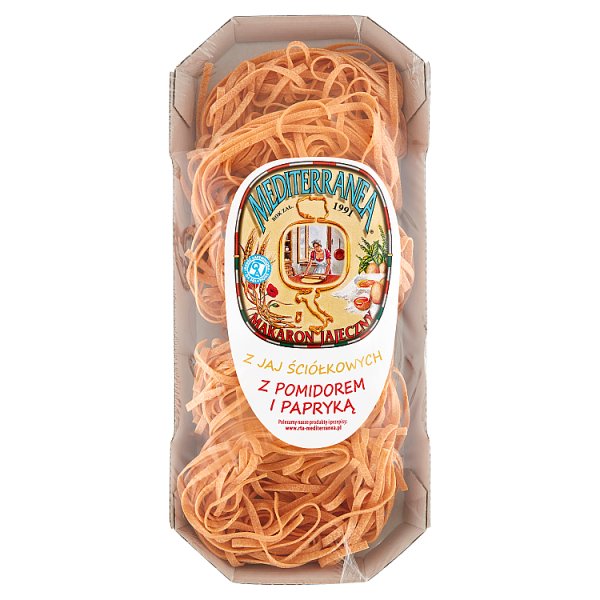 Mediterranea Makaron jajeczny z jaj ściółkowych z pomidorem i papryką 250 g