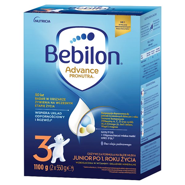 Bebilon 3 Advance Pronutra Junior Formuła na bazie mleka po 1. roku życia 1100 g (2 x 550 g)