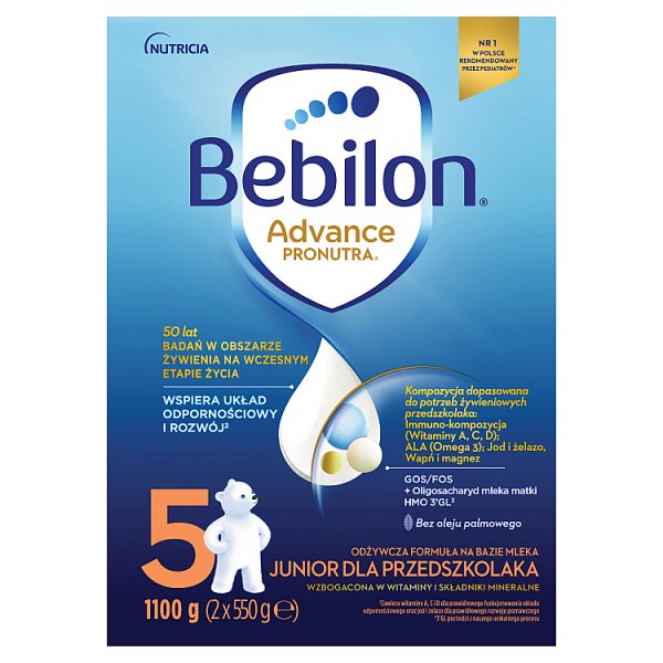 Bebilon 5 Advance Pronutra Junior Formuła na bazie mleka dla przedszkolaka 1100 g (2 x 550 g)