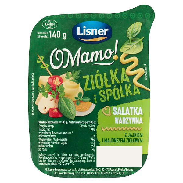 Lisner O Mamo! Sałatka warzywna z jajkiem i majonezem ziołowym 140 g