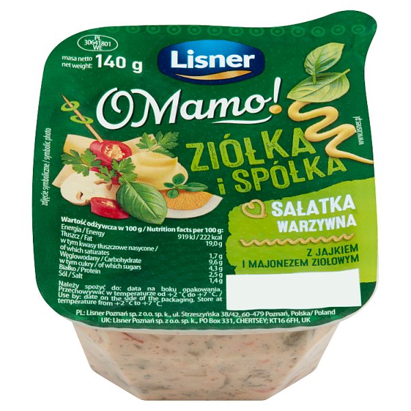 Lisner O Mamo! Sałatka warzywna z jajkiem i majonezem ziołowym 140 g