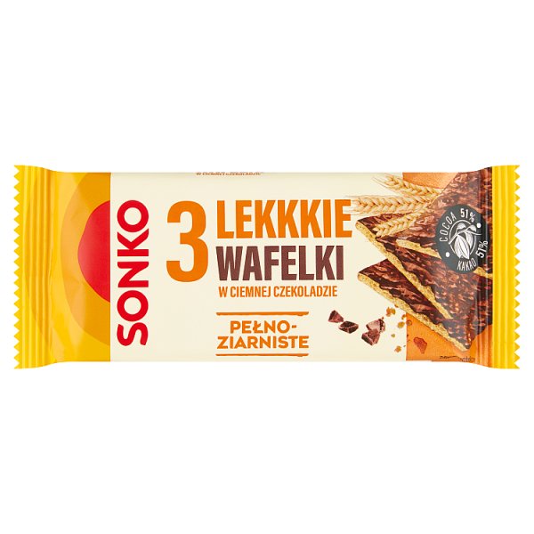 Sonko Lekkie wafelki pełnoziarniste w ciemnej czekoladzie 36 g (3 sztuki)