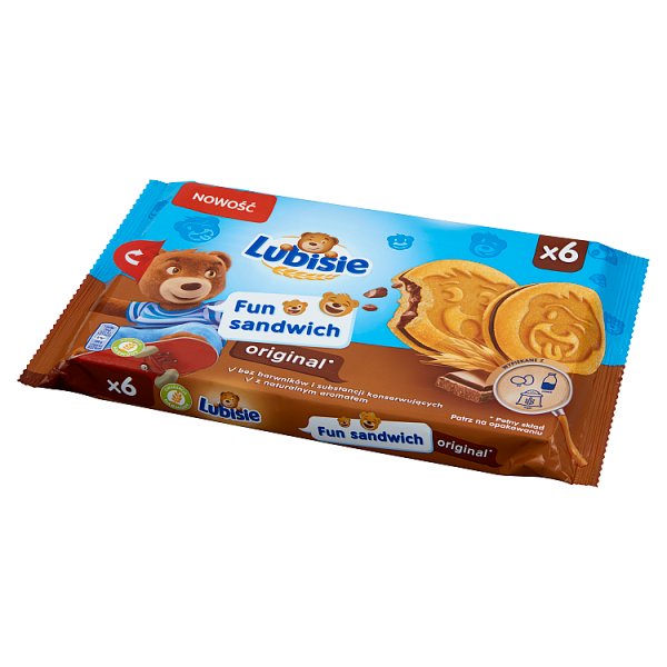 Lubisie Fun Sandwich Original Ciastka biszkoptowe przekładane nadzieniem kakaowym 180 g (6 sztuk)