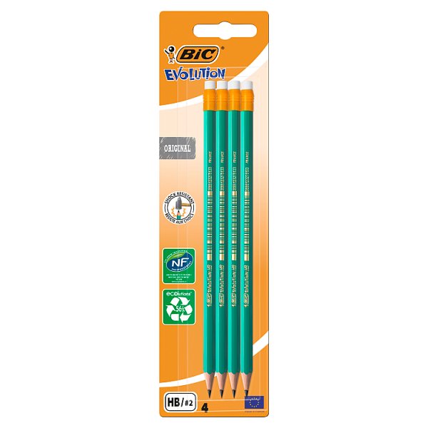 BiC Evolution Bezdrzewny ołówek grafitowy z żywicy syntetycznej z gumką 4 sztuki