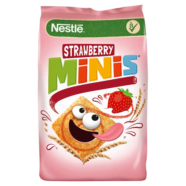 Nestlé Strawberry Minis Zbożowe kwadraciki o smaku truskawkowym 500 g