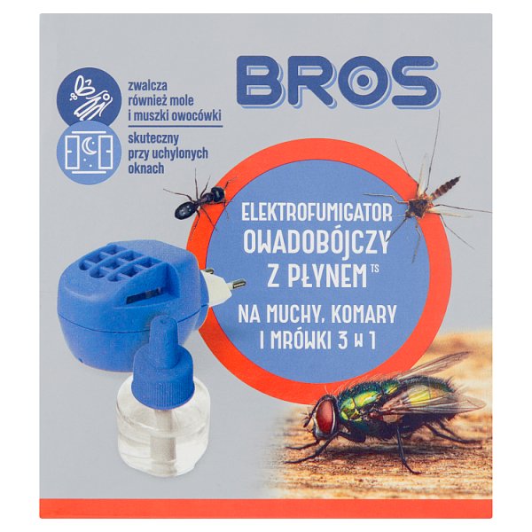 Bros Elektrofumigator owadobójczy z płynem na muchy komary i mrówki 3 w 1 30 ml