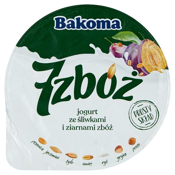 Bakoma 7 zbóż Jogurt ze śliwkami i ziarnami zbóż 140 g