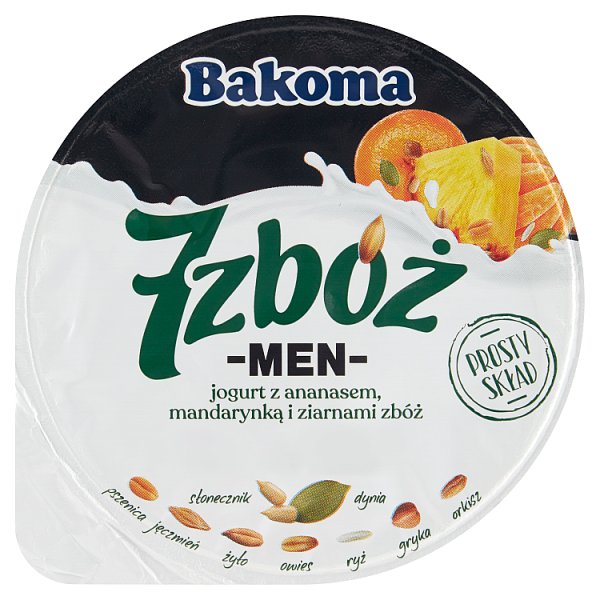 Bakoma 7 zbóż men Jogurt z ananasem mandarynką i ziarnami zbóż 300 g