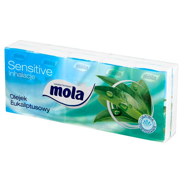 Mola Sensitive Chusteczki higieniczne 3 warstwowe Inhalacje Olejek eukaliptusowy 10 x 10 sztuk