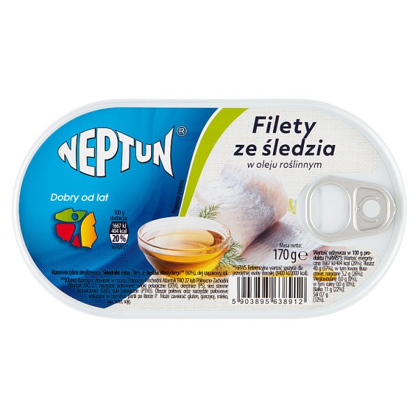 Neptun Filety ze śledzia w oleju roślinnym 170 g