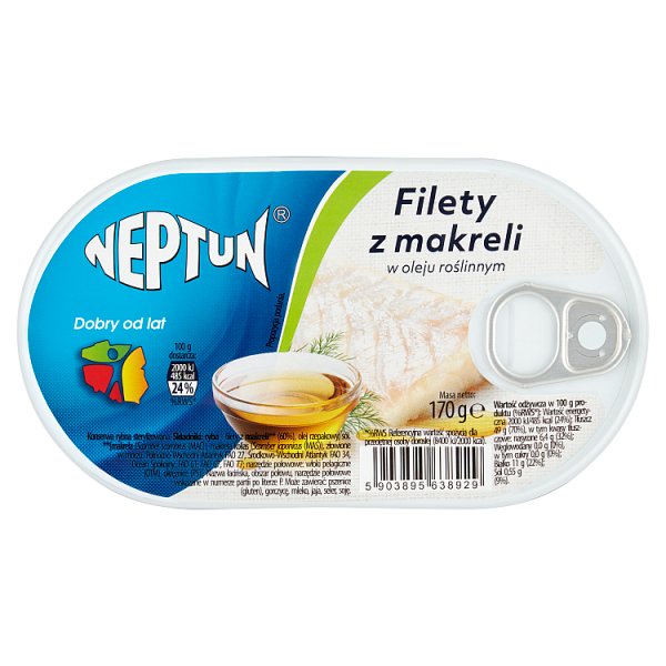 Neptun Filety z makreli w oleju roślinnym 170 g