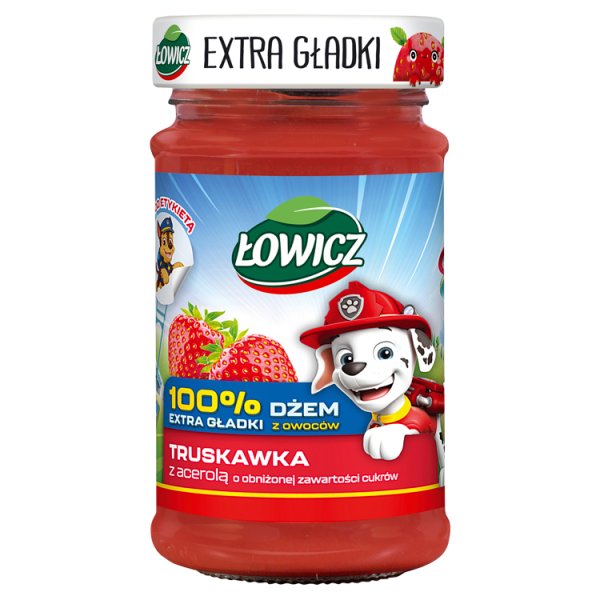 Łowicz Dżem 100 % z owoców extra gładki truskawka z acerolą o obniżonej zawartości cukrów 225 g