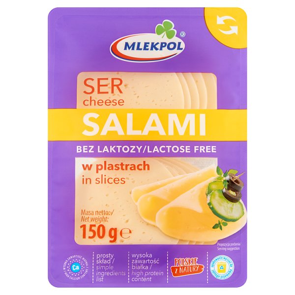 Mlekpol Bez laktozy Ser salami w plastrach 150 g